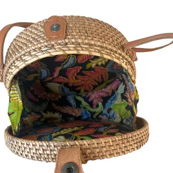Rattan Crossbody Hand Bag Womens Woven Tan Boho Beach Vacation Island Resortwear - Picture 6 of 11